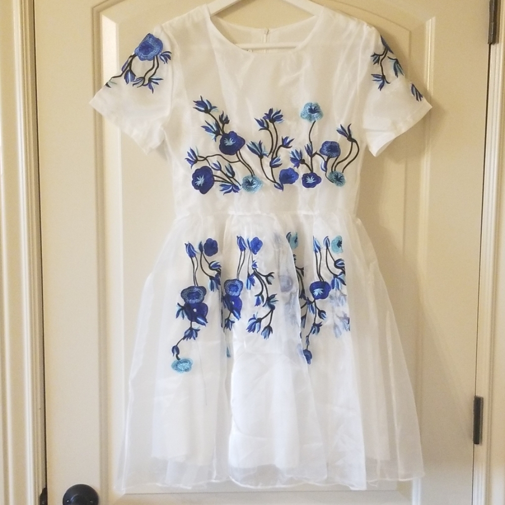 White tulle embroidered dress